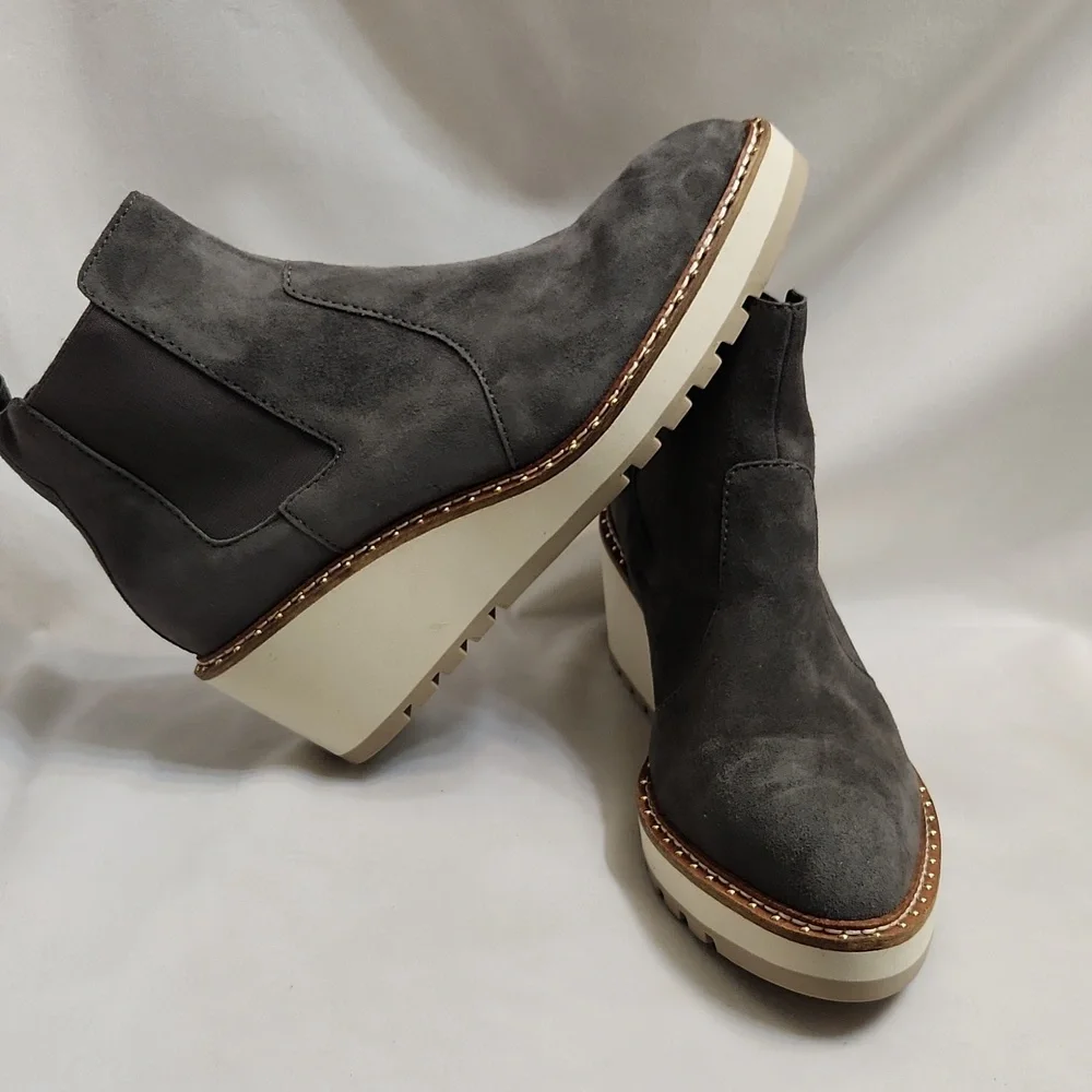 Cecelia New York Gemma Slip-on Suede Low Wedge Ankle Boots (W Size 8.5)